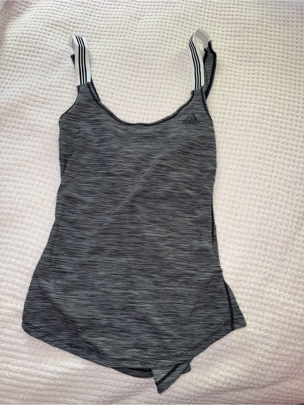 adidas Women's Heather Gray Athletic Tank with Striped Straps